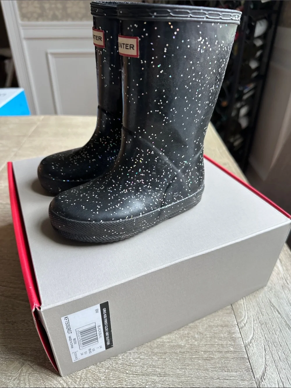 Hunter Kids Black with White Speckle Rain Boots
